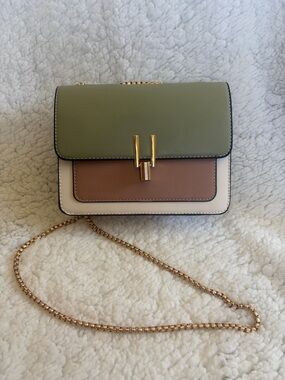 Colorblock Crossbody Bag in Sage, Brown & Cream